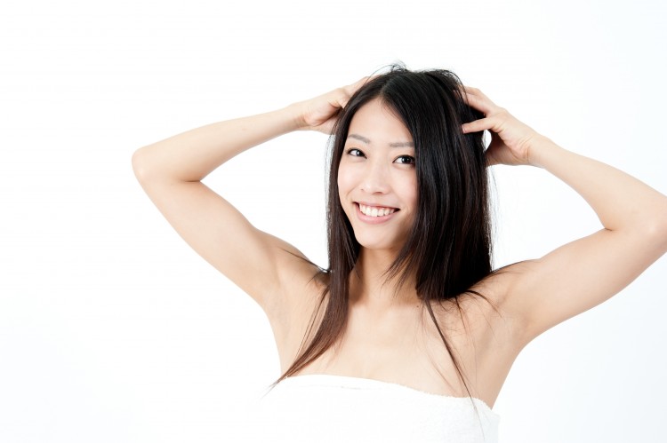 attractive asian woman with black long hair